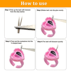 100PCS Glue Rings Eyelash Extensions Lovely Heart Shape Cups Lash Supplies