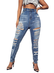 High Rise Skinny Jeans Plus Size Ripped Women's Casual Skinny Jeans
