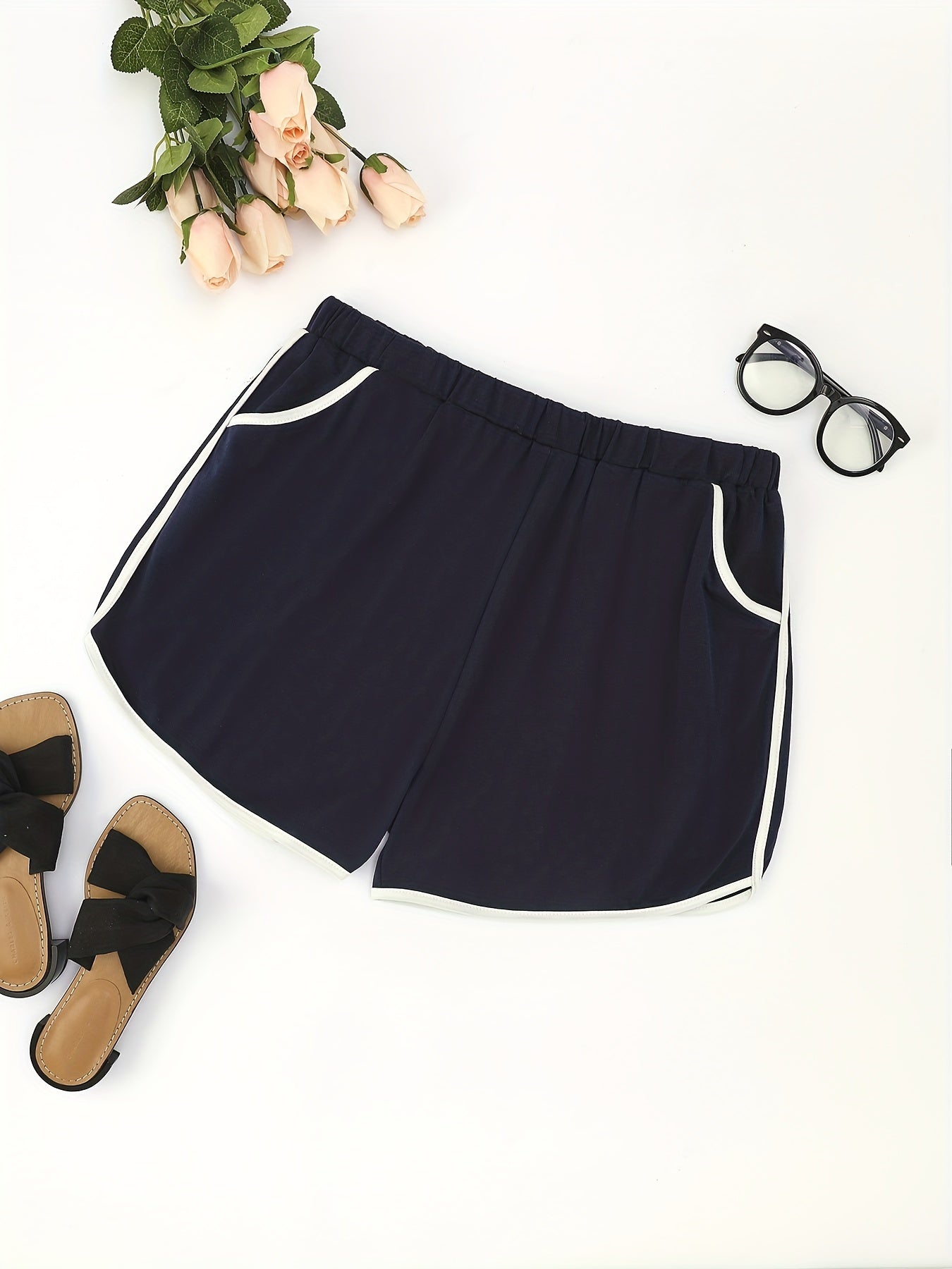 Colorblock Elastic Pajama Shorts