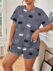 Crown Print Tee & Shorts Pajama Set