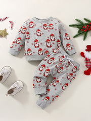 Santa Claus Print Long Sleeve Sweatshirt & Pants 2pcs Outfit