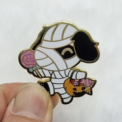 Lucky Band Dog Enamel Brooch Pin Vintage Halloween Pumpkin & Puppy