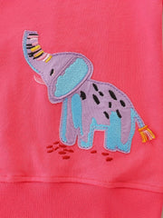 Girls Elephant Embroidery Sweatshirt Long Sleeve Pullover Cotton Tops For Kids
