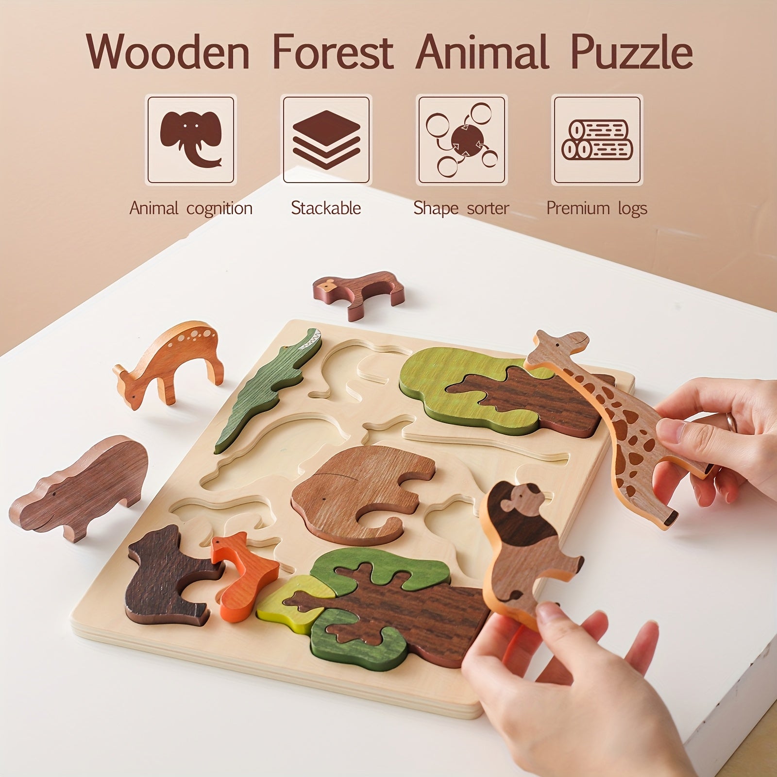 Wooden Forest Animals 3D Puzzle Educational Toy