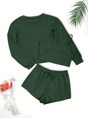 Waffle Knit Lounge Set - Three Piece Pajama Set