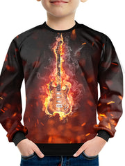 Flame Guitar Print Boys Sweatshirt Long Sleeve Pullover Top