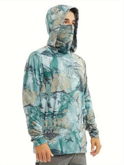 Men's Tie Dye Long Sleeve Hoodie With Mask Sun Protection Fishing Shirt