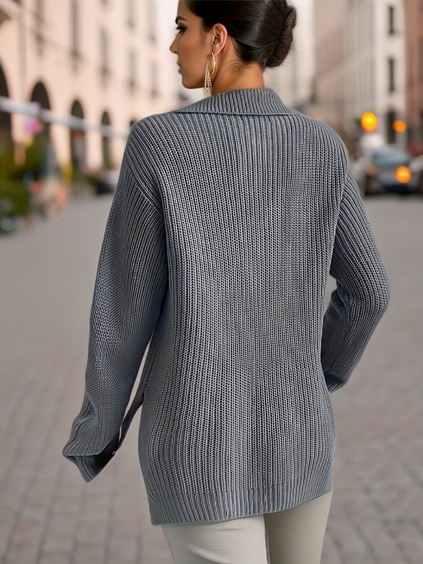 Long Sleeve Oversized Sweater Side Slit for Winter & Fall Women