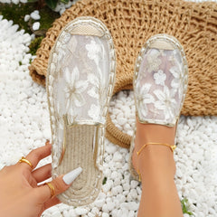 Women's Floral Embroidered Slip On Flat Shoes