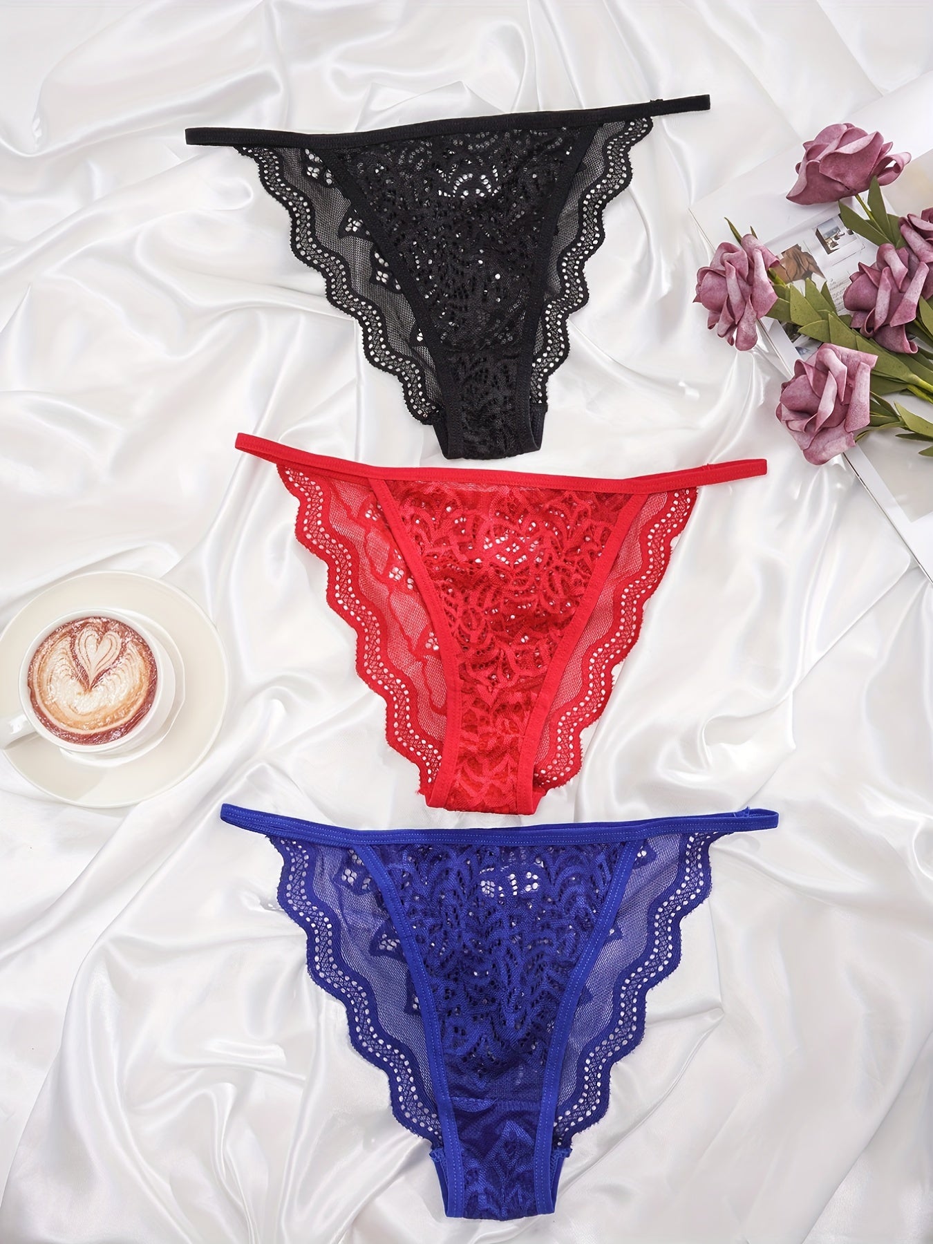 5pcs Lace Briefs Scallop Trim Panties Women's Lingerie