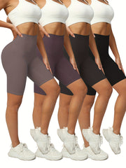 High Waist Biker Shorts Women's Activewear Solid Color Sports Shorts