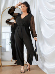 Mesh Dot Lantern Sleeve Jumpsuit