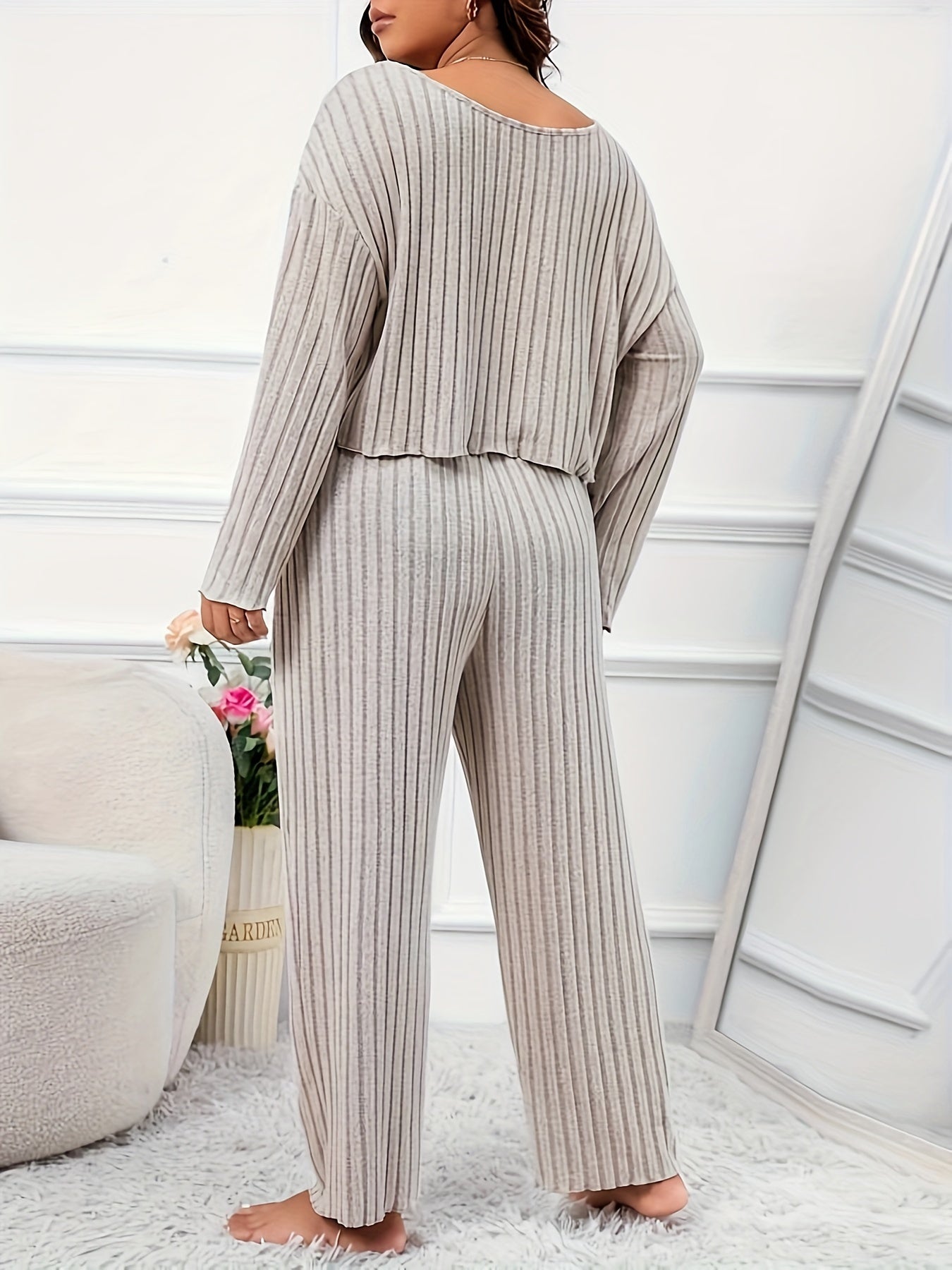 Ribbed Knit Top & Pants Pajamas Set