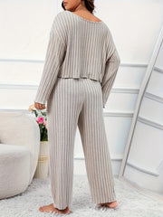 Ribbed Knit Top & Pants Pajamas Set