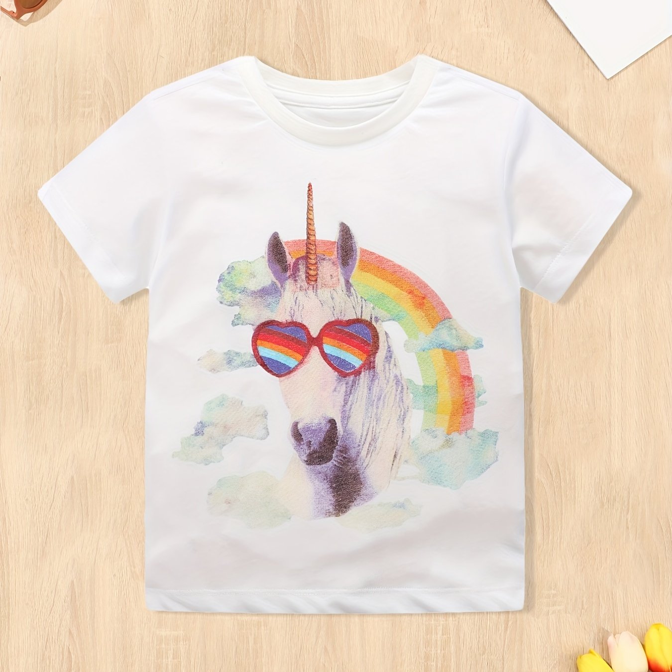 Girls Pony Print Short Sleeve T Shirt Crew Neck Summer Top For Kids