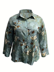 Retro Blouse Women's Plus Floral Print Long Sleeve Shirt