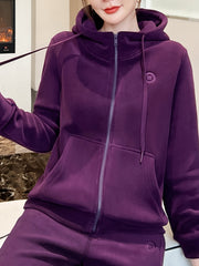 Plush Lined Hooded Jacket with Kangaroo Pocket