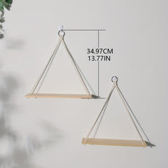 Bohemian Wooden Wall Hanging Shelf - Rustic Macrame Plant Shelf