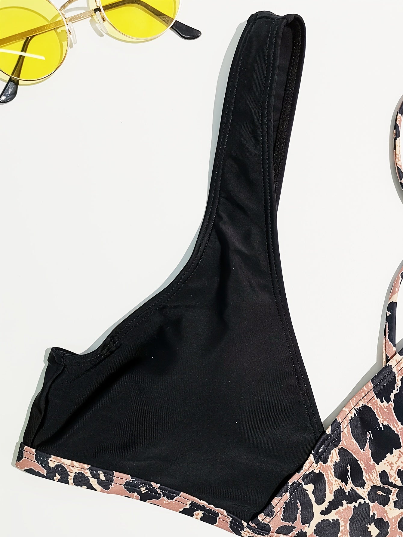 Leopard Print Bikini Top V Neck Beachwear Swimwear