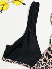 Leopard Print Bikini Top V Neck Beachwear Swimwear