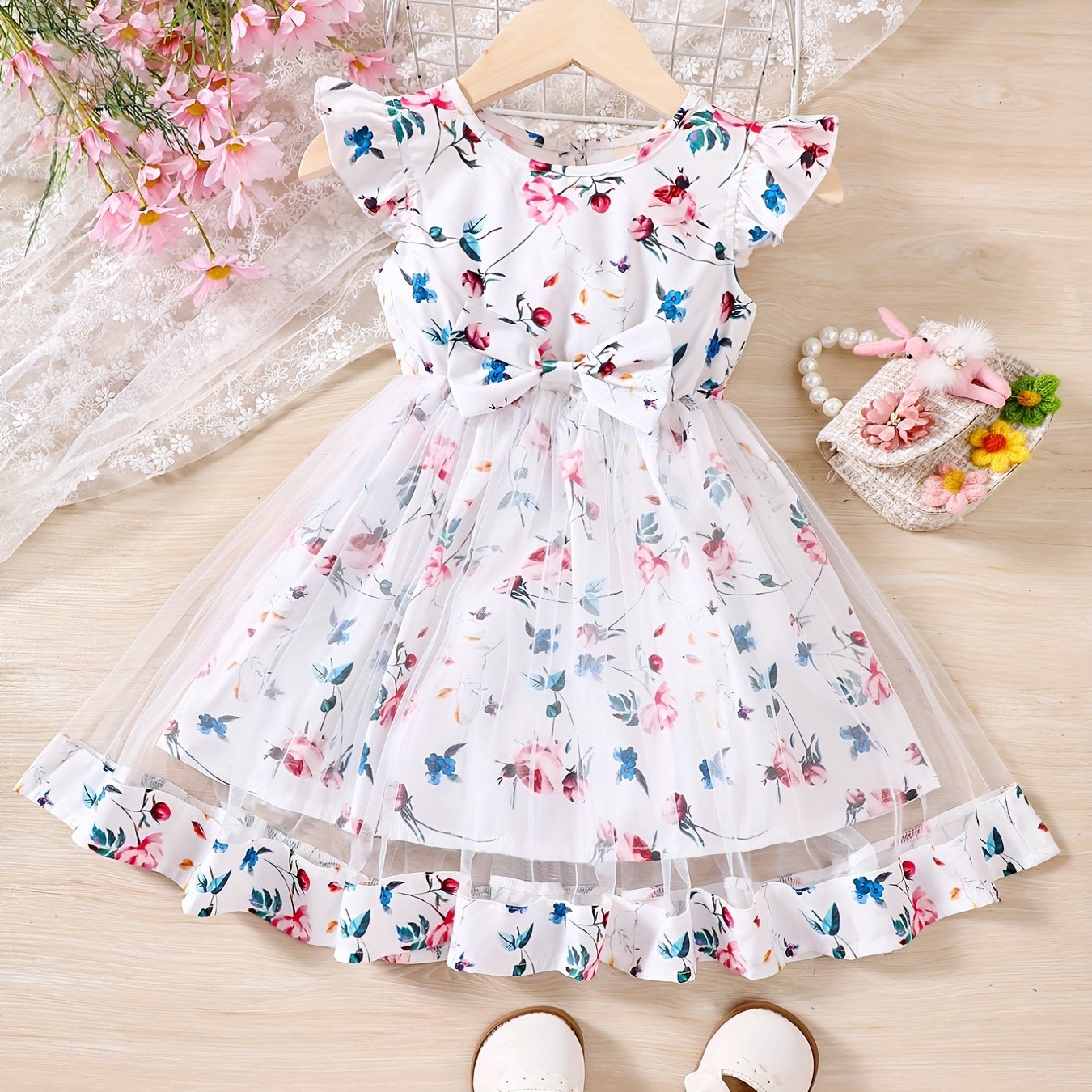 Toddler Girls Flowers Graphic Princess Dress For Party Beach Vacation