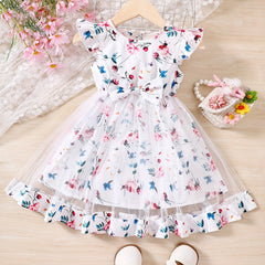 Toddler Girls Flowers Graphic Princess Dress For Party Beach Vacation