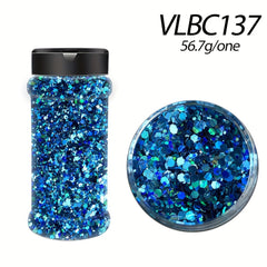 1pc Mixed Chunky Holographic Glitter for Crafts, Nails, DIY - 2oz Bottle