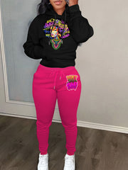 Women's Plus Figure & Letter Print Hoodie & Joggers Outfits 2 Piece Set