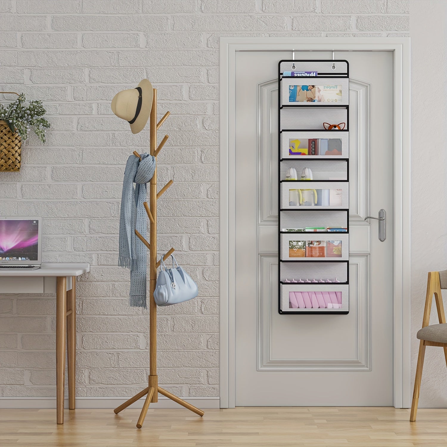 5 Tier Door Hanging Organizer with Clear Window & Steel Hook Hanger
