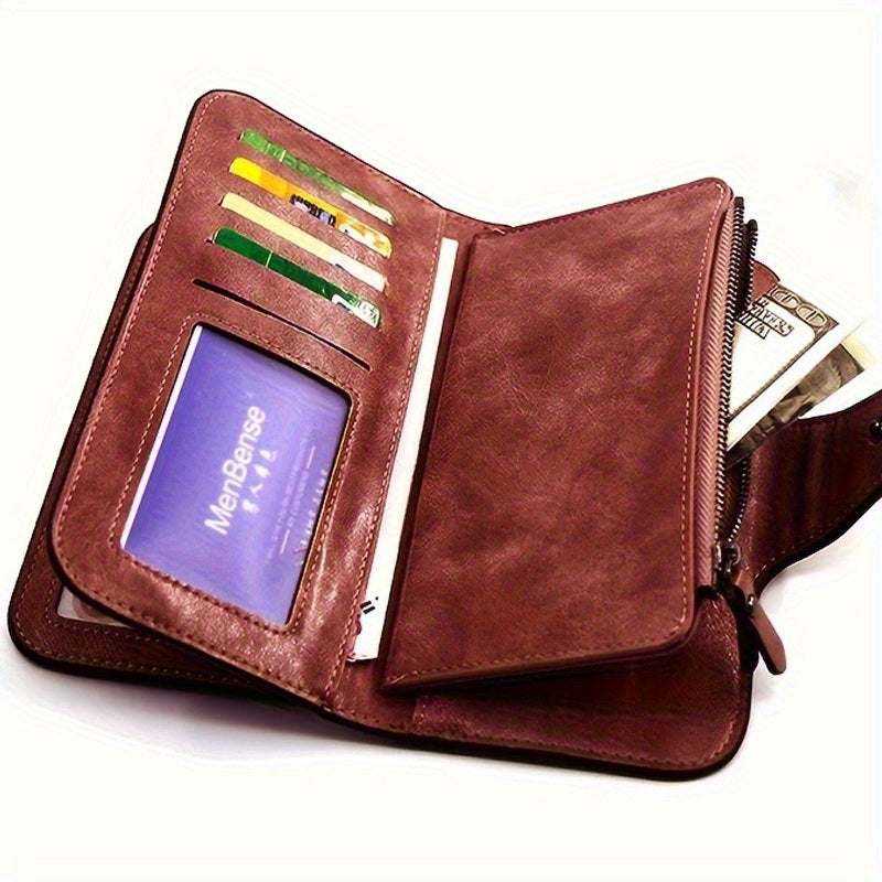 Classic Vintage Women'S Long Wallet Red with Zipper & Snap Closure