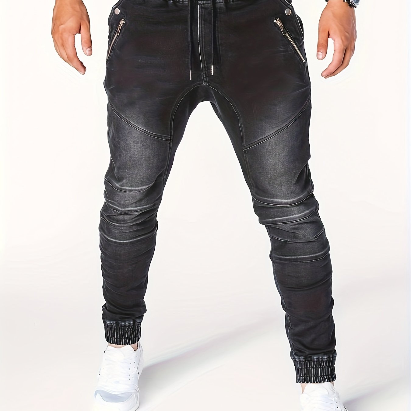 Men's Denim Cargo Pants Zip Pockets Jogger Pants