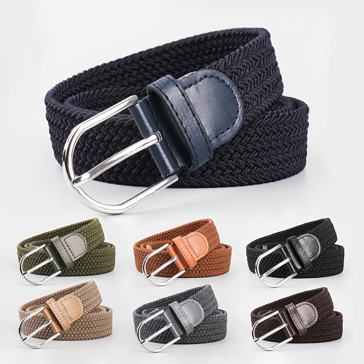 Men's Stretch Woven Braid Belt Canvas Elastic Fabric Woven Stretch Multicolored