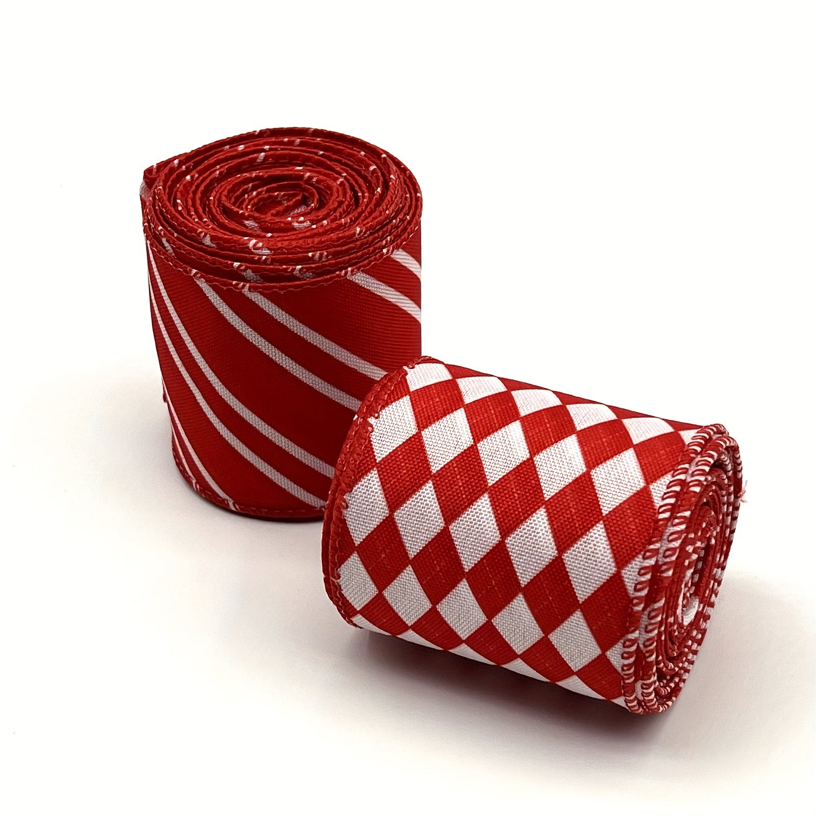 Striped Wired Edge Ribbon with Rhinestone Pattern - Christmas Craft Wrapping