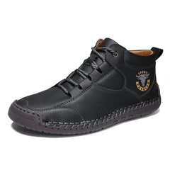 Men Leather Stitch Ankle Boots Non Slip Walking Sneakers