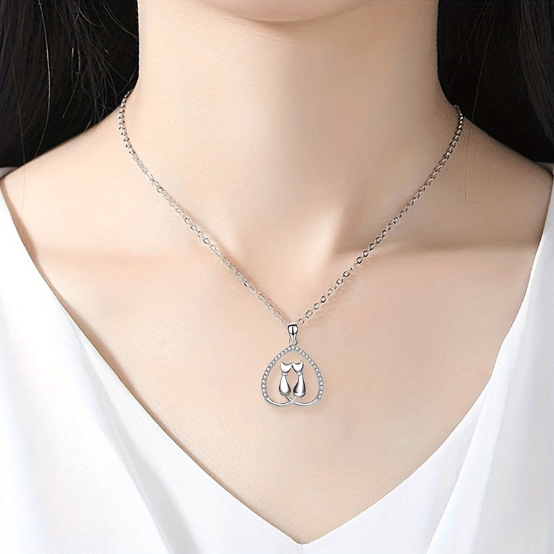 Girl's Love Moon Cat Pendant Necklace Minimalist Animal Jewelry