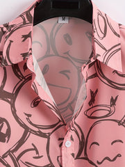 Cartoon Face Print Men's Casual Short Sleeve Shirt