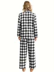 Plaid Pajama Set Button Top & Pants