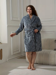 Leopard Print Flannel Robe With Pockets