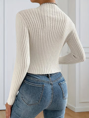 Solid Slim Mock Neck Sweater Long Sleeve for Spring & Fall
