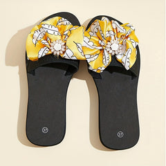 Women's Rhinestone & Bowknot Sandals Summer Thick Sole Slip On Shoes