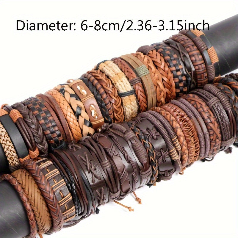 10pcs Vintage PU Leather Bracelets For Men Women