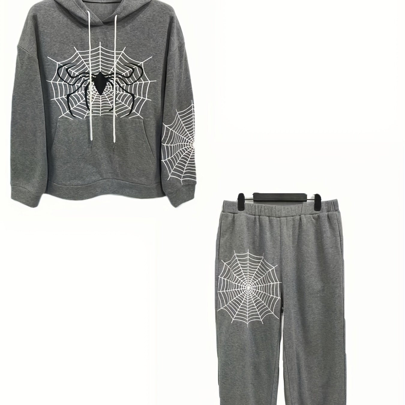 Women's Plus Spider & Spider Web Print Hooded Sweatshirt & Joggers Set