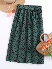 Leopard Pleated Skirts Casual High Waist Midi Comfy Skirts