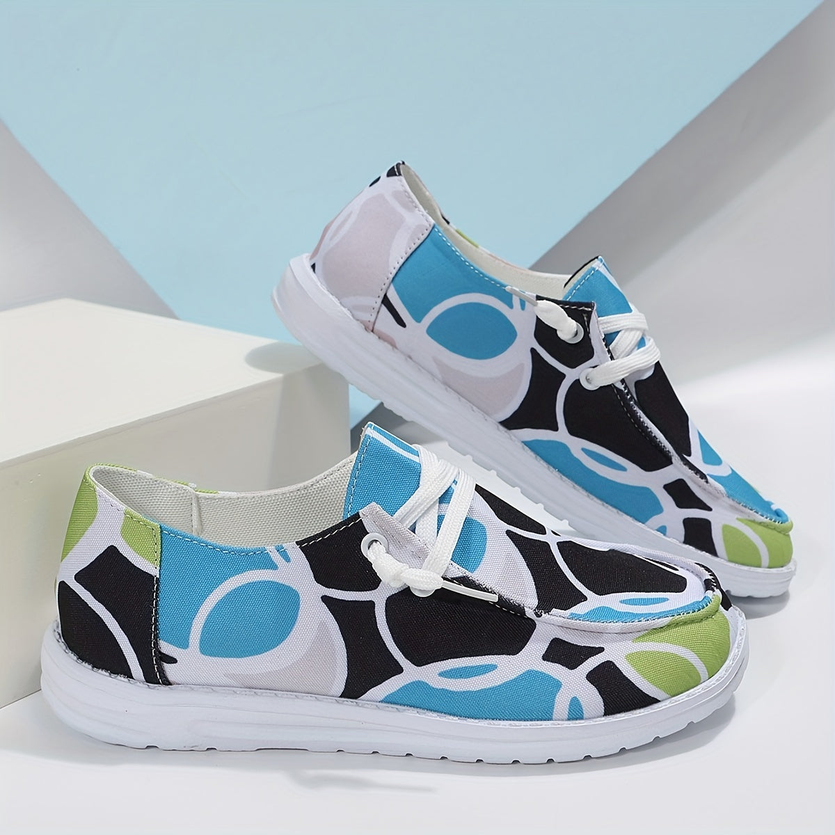 Women's Printed Canvas Shoes Lace Up Loafers Casual Walking Flats