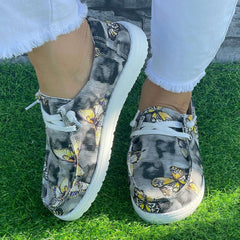 Striped Butterfly Pattern Flat Shoes Women's Shallow Mouth Casual Shoes