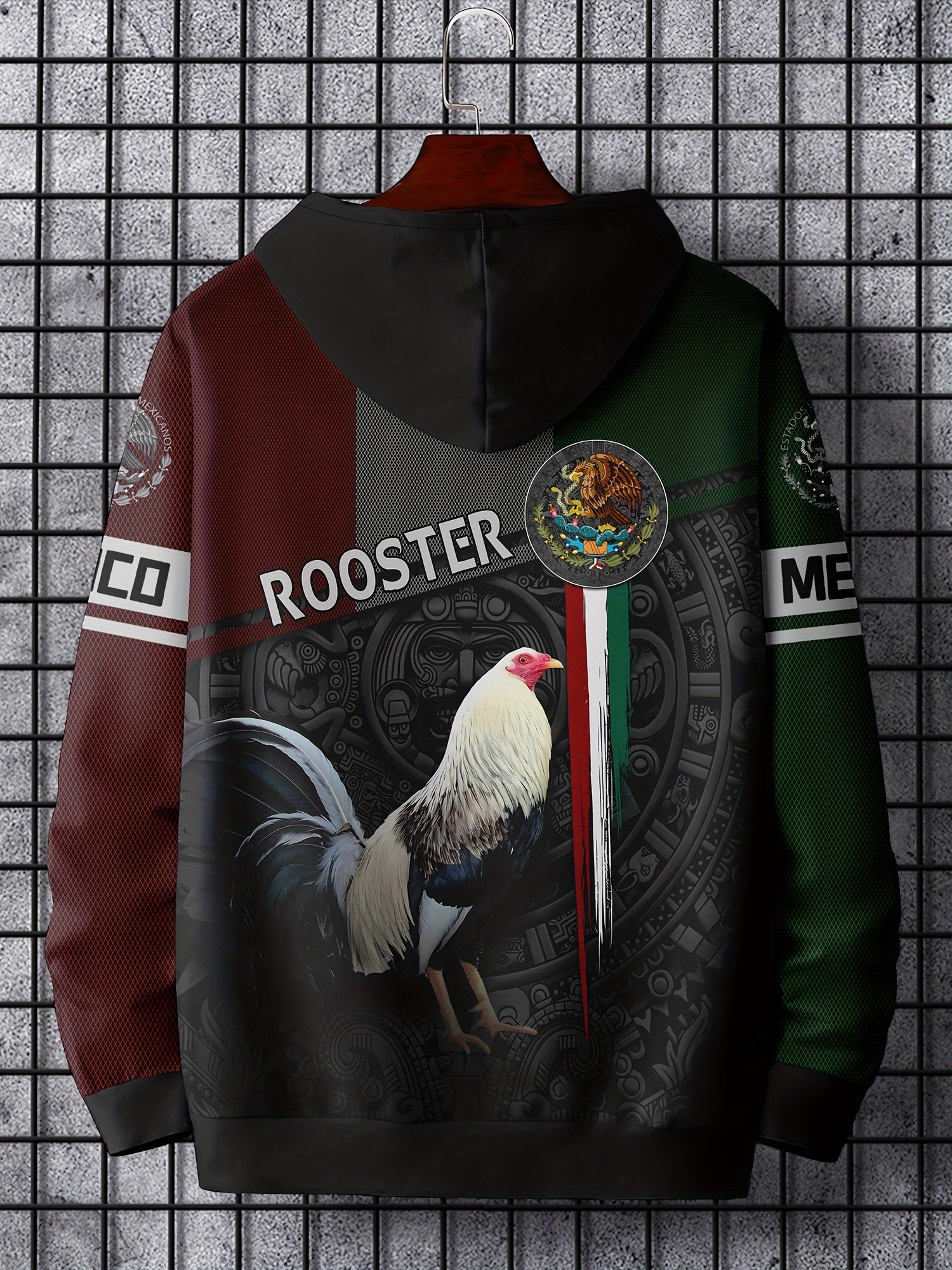 Mexico Rooster Print Hoodie Mens Graphic Pullover Autumn Winter