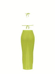 Cropped Vest & Pencil Skirt Set Tie Back High Waist Outfit Women's Clothing