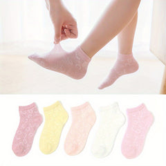 5 Pairs Girls Colorful Letter Print Casual Short Ankle Socks For Kids