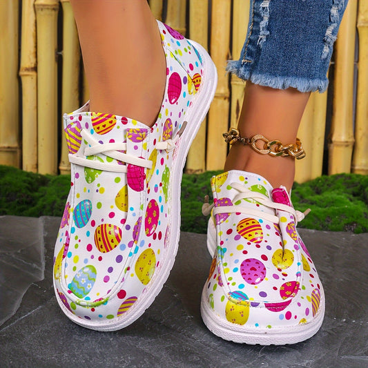 Women's Easter Eggs Print Canvas Slip-on Shoes Casual Sneakers