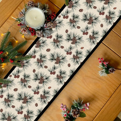 Polyester Table Runner Merry Christmas Pinecone Pattern